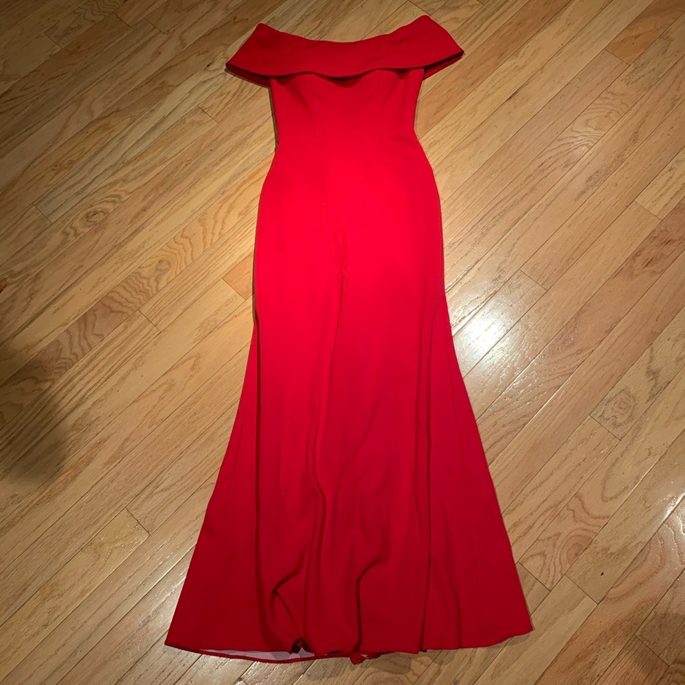 Red off the shoulder evening gown (prom)